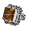 Gorgeous Amber Gemstone With Sterling Silver Vintage Design Ring Anniversary Gift Jewelry